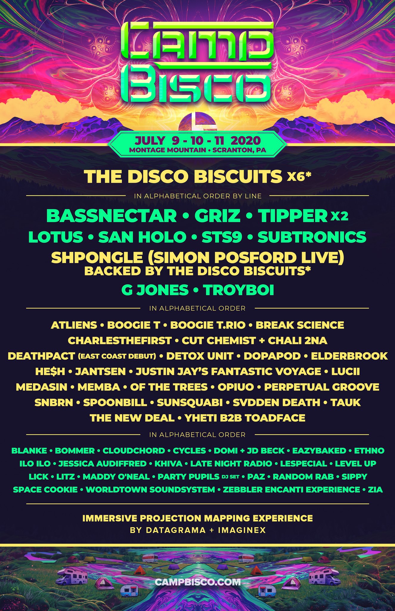  camp bisco, camp bisco 2020, camp bisco lineup, camp bisco billetter