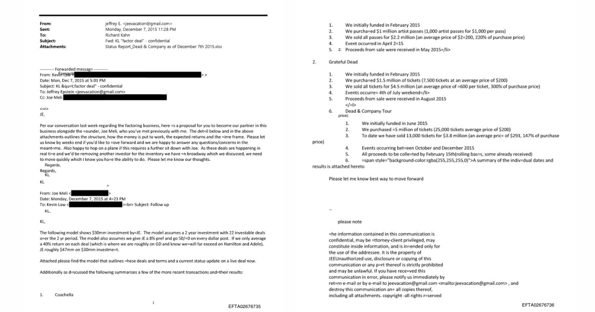 Epstein Files Show Ponzi Scheme Claimed To Resell Dead & Company, Fare Thee Well, Coachella Tickets